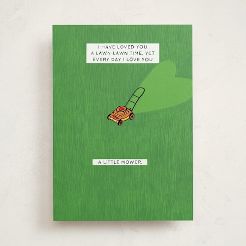 This is a grass fathers day cards with standard by Leanne Friedberg called a little mower printing on signature in greeting cards