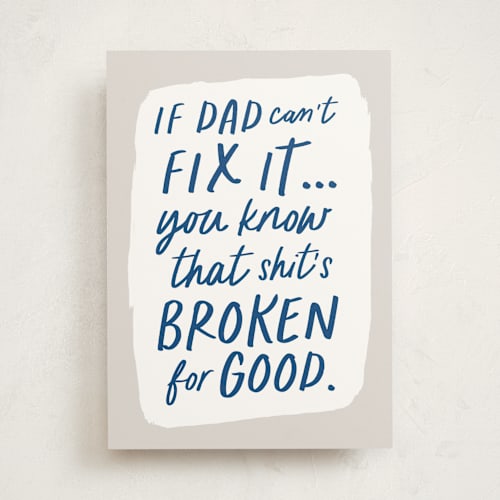 This is a denim fathers day cards with standard by Everett Paper Goods called universal dad card printing on signature in greeting cards