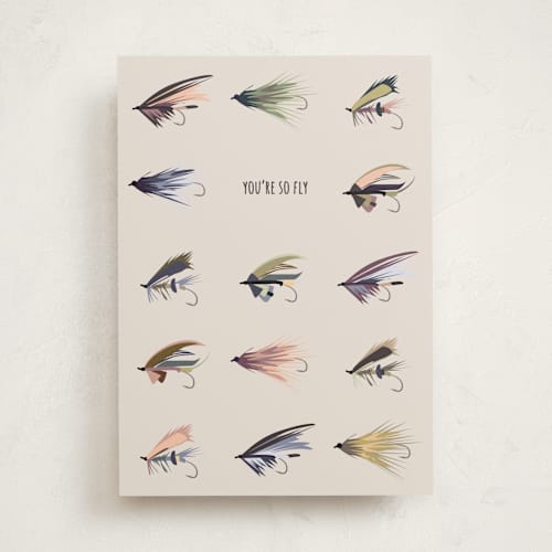 This is a beige birthday cards for him with standard by Townsend Majors called you're so fly printing on signature in greeting cards