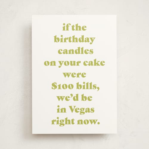 This is a mustard birthday cards for him with standard by Lissabeth Anglin called vegas printing on signature in greeting cards