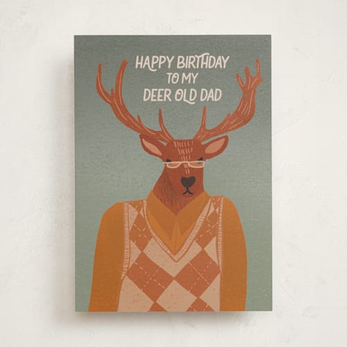 This is a wood birthday cards for him with standard by Jenna Holcomb called deer old dad printing on signature in greeting cards