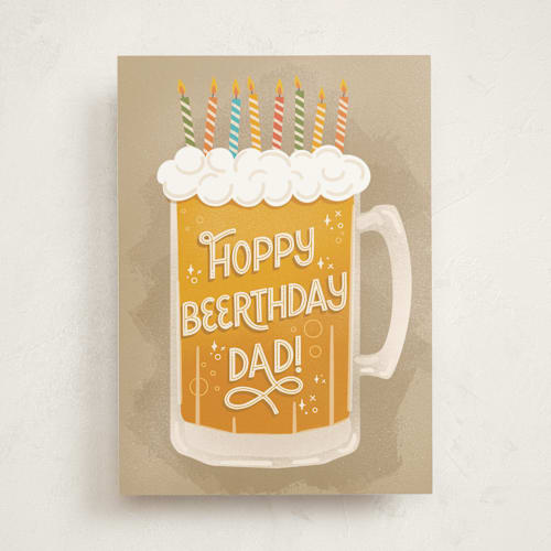 This is a butterscotch birthday cards for him with standard by Jess Miller Draws called hoppy beerthday dad! printing on signature in greeting cards