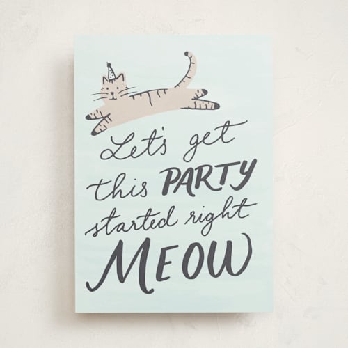 This is a baby blue birthday cards for her with standard by Everett Paper Goods called party meow printing on signature in greeting cards