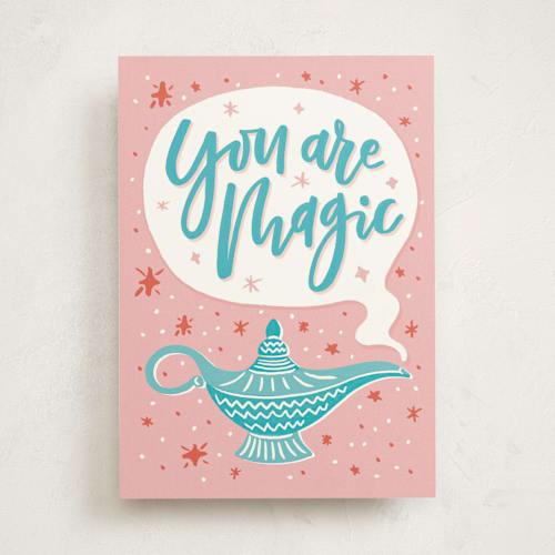 This is a pink birthday cards for her with standard by Stacy Kim called you are magic printing on signature in greeting cards