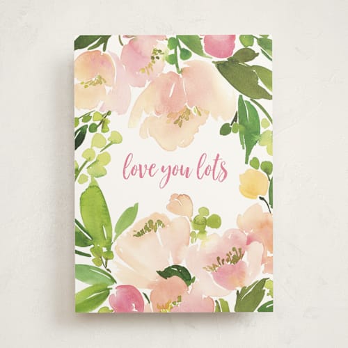 This is a peach birthday cards for her with standard by Yao Cheng Design called peach floral watercolor printing on signature in greeting cards