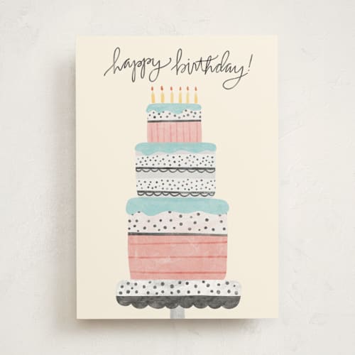 This is a blush birthday cards for her with standard by Noonday Design called pastel birthday cake printing on signature in greeting cards