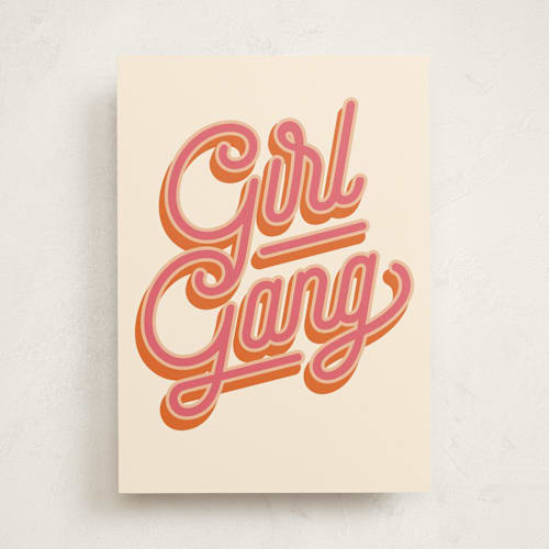 This is a coral birthday cards for her with standard by Robert and Stella called girl gang printing on signature in greeting cards