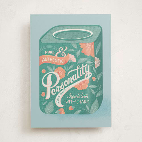 This is a aqua birthday cards for her with standard by Gia Graham called vintage tea can printing on signature in greeting cards