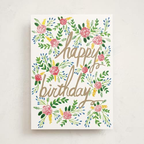 This is a sage birthday cards for her with standard by Yaling Hou Suzuki called floral birthday card printing on signature in greeting cards