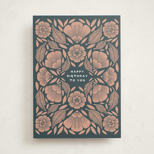 This is a teal birthday cards for her with standard by Katharine Watson called gilded floral printing on signature in greeting cards