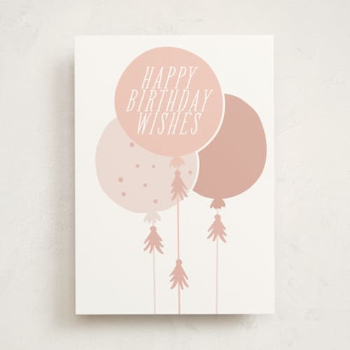 This is a baby pink birthday cards for her with standard by Angela Thompson called glitter balloons printing on signature in greeting cards