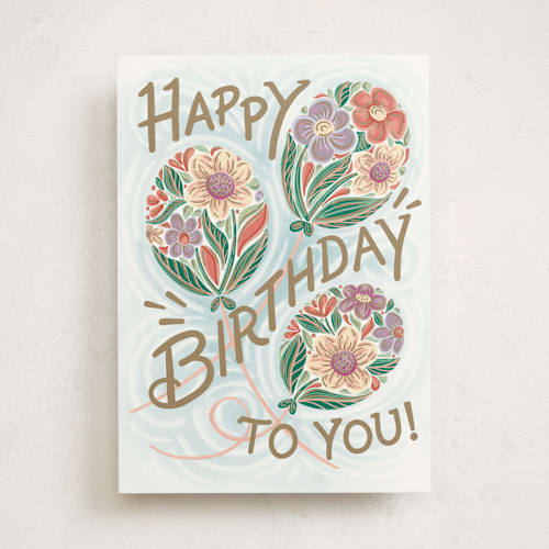 This is a baby blue birthday cards for her with standard by Paper Sun Studio called floral balloons printing on signature in greeting cards