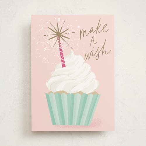 This is a rose birthday cards for her with standard by Everett Paper Goods called cupcake wishes printing on signature in greeting cards
