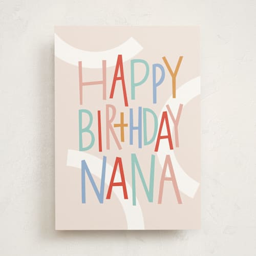 This is a beige birthday cards for her with standard by Pixel and Hank called nana's birthday printing on signature in greeting cards