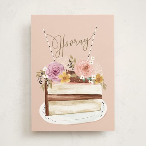 This is a beige birthday cards for her with standard by Petra Kern called hooray hbd printing on signature in greeting cards