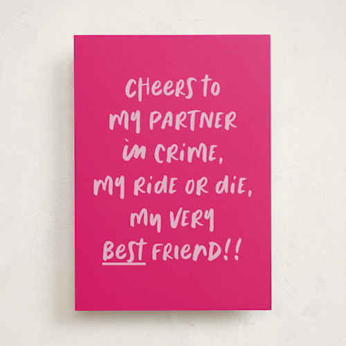 This is a hot pink birthday cards for her with standard by AK Graphics called ride or die printing on signature in greeting cards