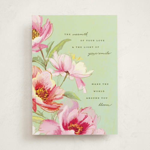 This is a mint birthday cards for her with standard by Olivia Kanaley Inman called peony printing on signature in greeting cards