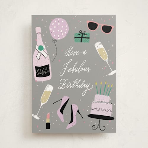 This is a lavender birthday cards for her with standard by Cass Loh called fabulous birthday printing on signature in greeting cards