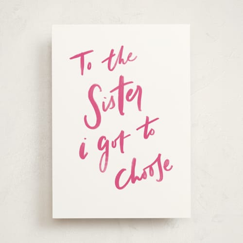 This is a hot pink birthday cards for her with standard by Creo Study called sister i chose printing on signature in greeting cards
