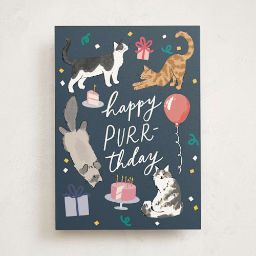 This is a midnight birthday cards for her with standard by Everett Paper Goods called happy purr-thday printing on signature in greeting cards