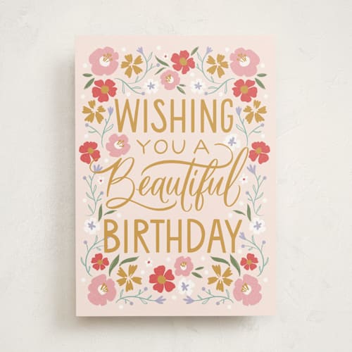 This is a blush birthday cards for her with standard by Erin German called beautiful birthday printing on signature in greeting cards