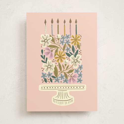 This is a blush birthday cards for her with standard by Alethea and Ruth called floral cake stand printing on signature in greeting cards