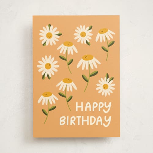 This is a daisy birthday cards for her with standard by Lauren Jinhee called dancing daisies printing on signature in greeting cards