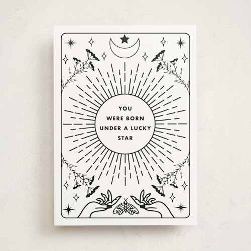 This is a snow birthday cards for her with standard by Maja Cunningham called lucky star printing on signature in greeting cards