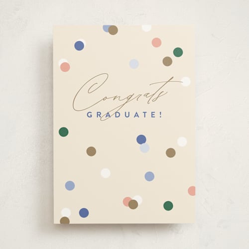 This is a eggshell graduation cards with standard by Pixel and Hank called confetti grad printing on signature in greeting cards