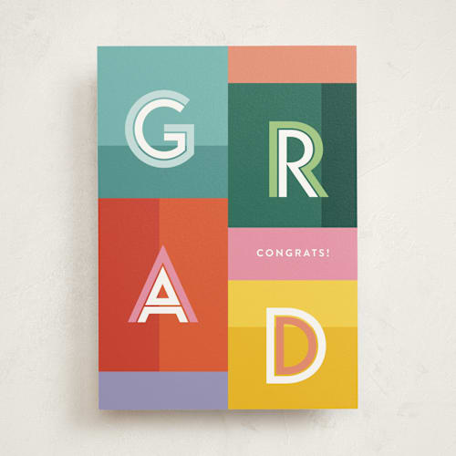 This is a colorful graduation cards with standard by Pixel and Hank called bold grad printing on signature in greeting cards