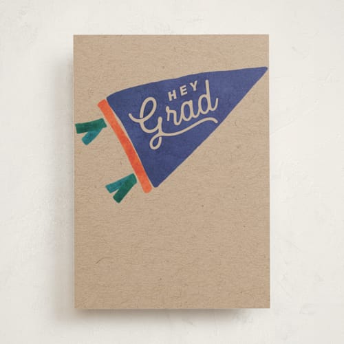 This is a kraft graduation cards with standard by Susan Zinader called grad pennant printing on signature in greeting cards