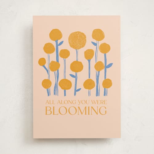 This is a peach graduation cards with standard by Gina Grittner called blooming all along printing on signature in greeting cards