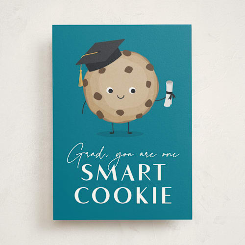 This is a sky blue graduation cards with standard by Kacey Kendrick Wagner called one smart cookie printing on signature in greeting cards