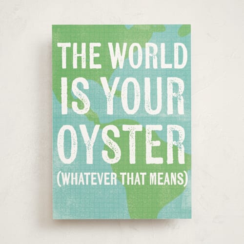 This is a ocean graduation cards with standard by Violet and Mae called world is your oyster printing on signature in greeting cards