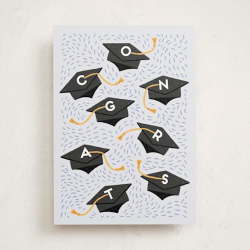 This is a cobalt graduation cards with standard by Rebecca Smith called hats off to you printing on signature in greeting cards