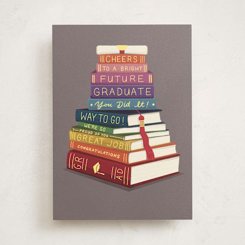 This is a mist graduation cards with standard by Becky Nimoy called grad's studies printing on signature in greeting cards