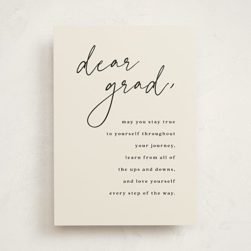 This is a cream graduation cards with standard by Louise Kay called dear grad printing on signature in greeting cards
