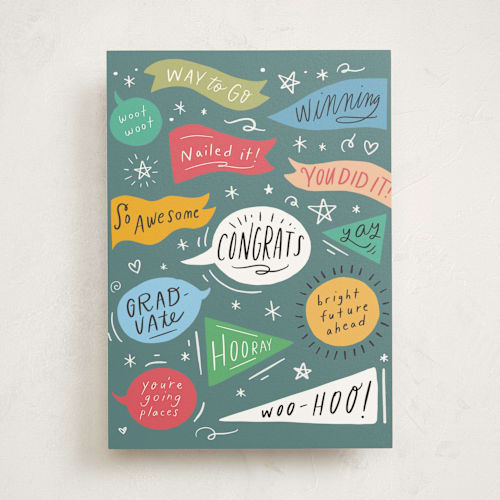 This is a seagreen graduation cards with standard by Hannah Williams called congrats banners printing on signature in greeting cards