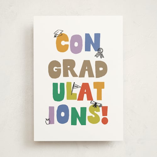 This is a rainbow graduation cards with standard by Olivia Raufman called lively letters printing on signature in greeting cards