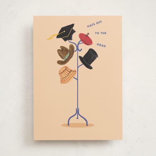 This is a peach graduation cards with standard by Baumbirdy called hats printing on signature in greeting cards