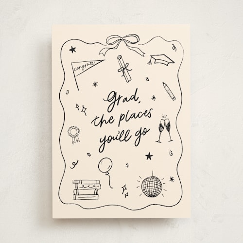 This is a linen graduation cards with standard by Erica Gingrich called graduation doodles printing on signature in greeting cards
