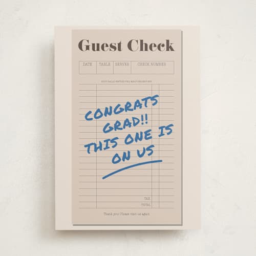 This is a paper graduation cards with standard by Maja Cunningham called this one is on us printing on signature in greeting cards