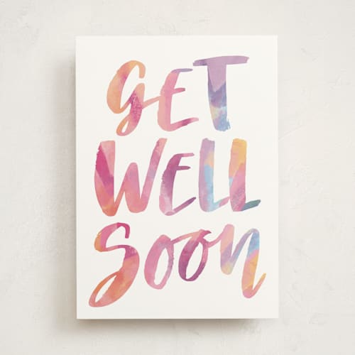 This is a magenta get well soon cards with standard by Hooray Creative called get well soon printing on signature in greeting cards