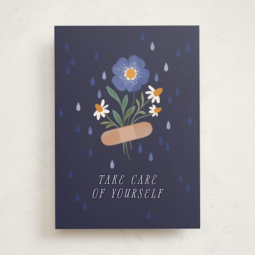 This is a periwinkle get well soon cards with standard by Paper Raven Co. called love bandaid printing on signature in greeting cards