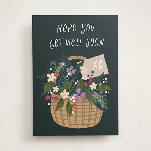 This is a forest get well soon cards with standard by Yuliya Evseeva called basket of flowers printing on signature in greeting cards