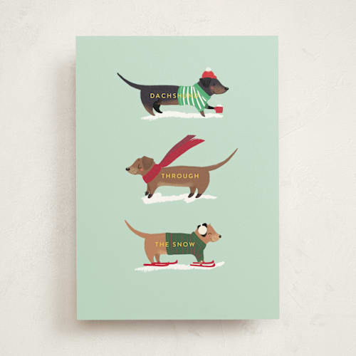 This is a mint greeting cards with standard by Itsy Belle Studio called dachshund through the snows printing on signature in greeting cards