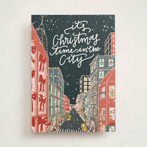 This is a midnight greeting cards with standard by Lauren Jinhee called christmas in the city printing on signature in greeting cards