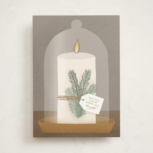 This is a dust greeting cards with standard by Carolyn Kach called merry cloche printing on signature in greeting cards