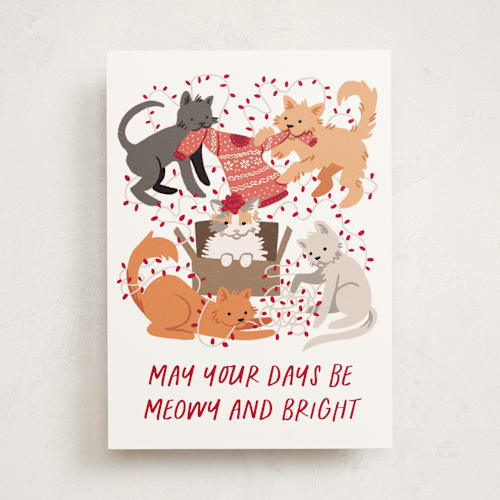 This is a cherry greeting cards with standard by Rebecca Smith called meowy and bright printing on signature in greeting cards