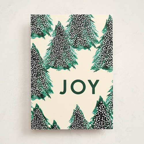 This is a pine greeting cards with standard by AK Graphics called frosted forest printing on signature in greeting cards
